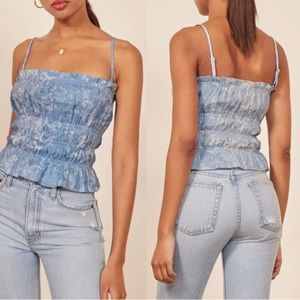 Reformation Gia Ruffle Top in Denim